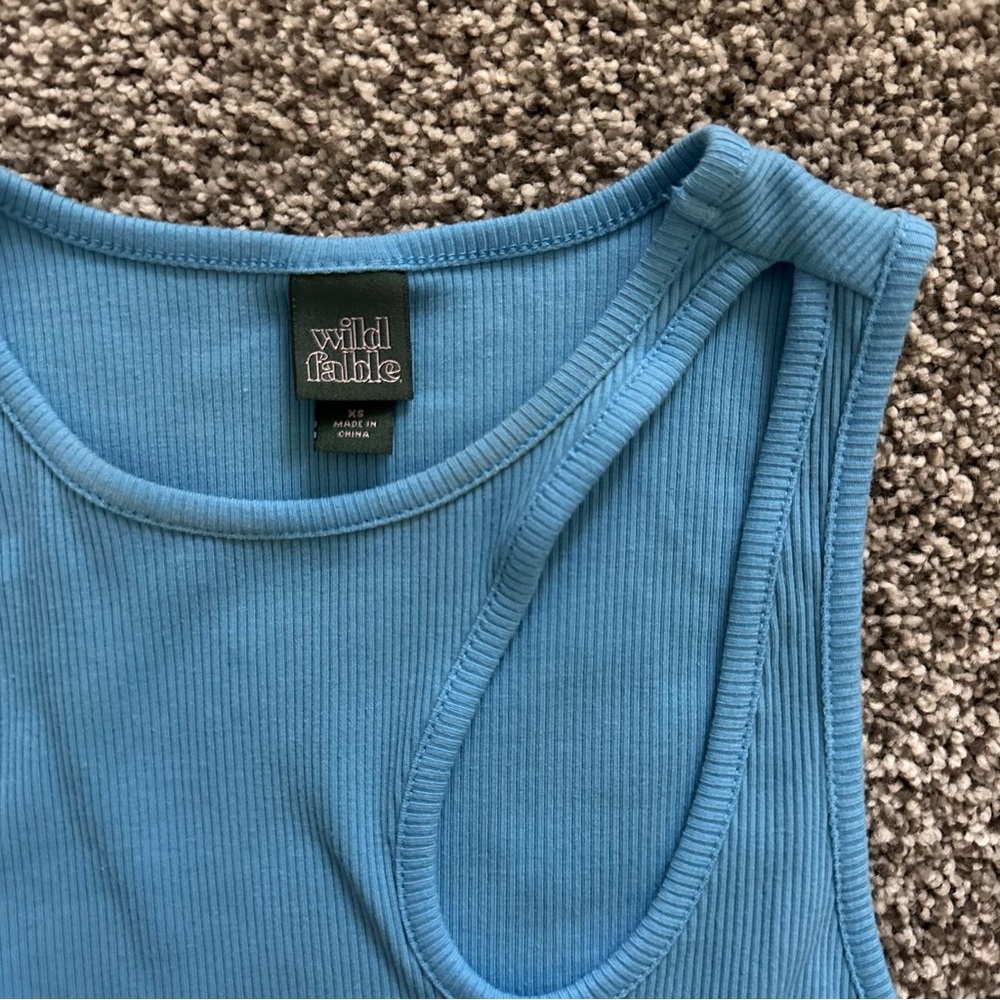 Blue Sleeveless Ribbed Top - Picture 3 of 4